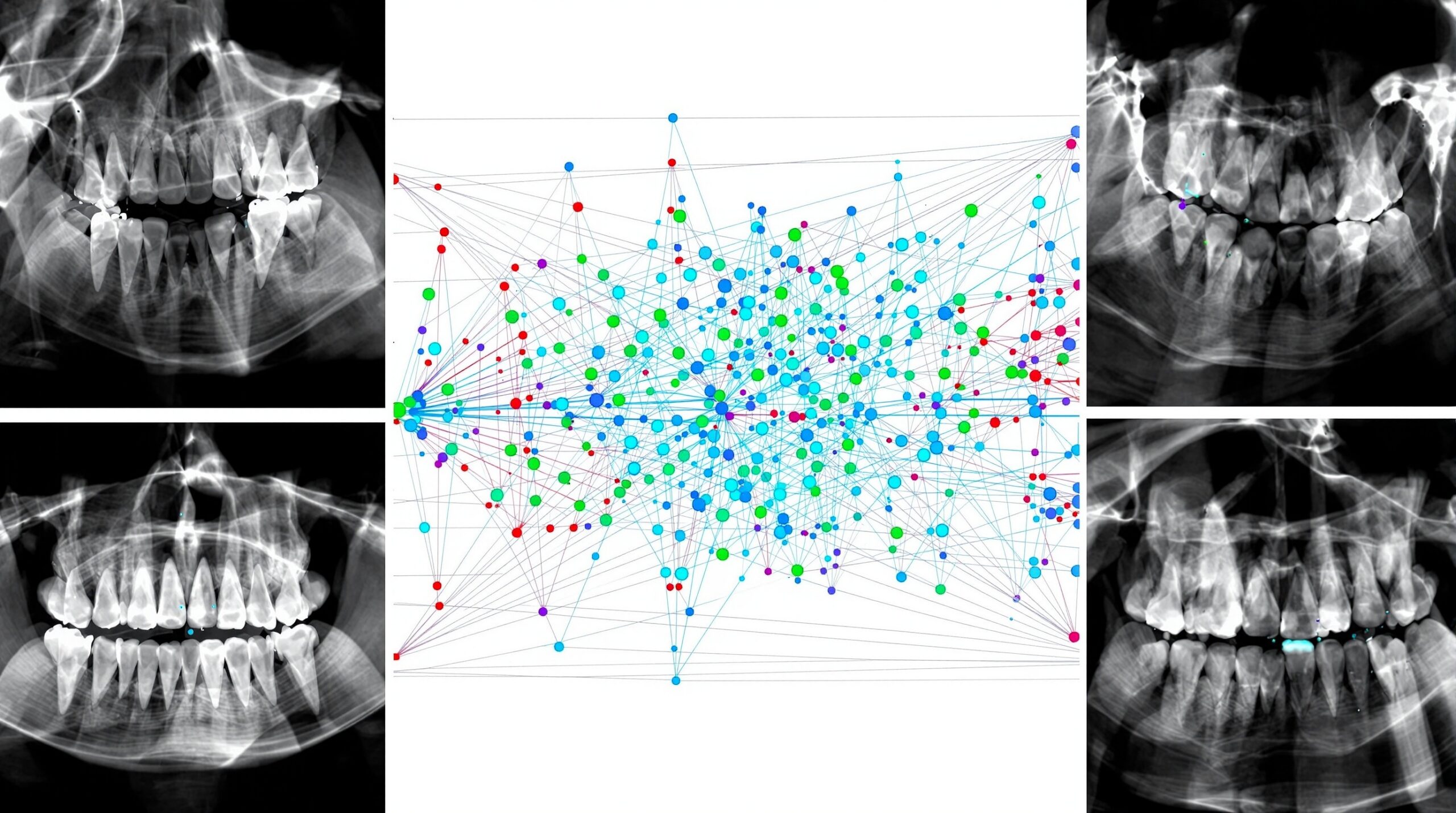 Machine learning algorithm analyzing dental X-ray images with neural network visualization