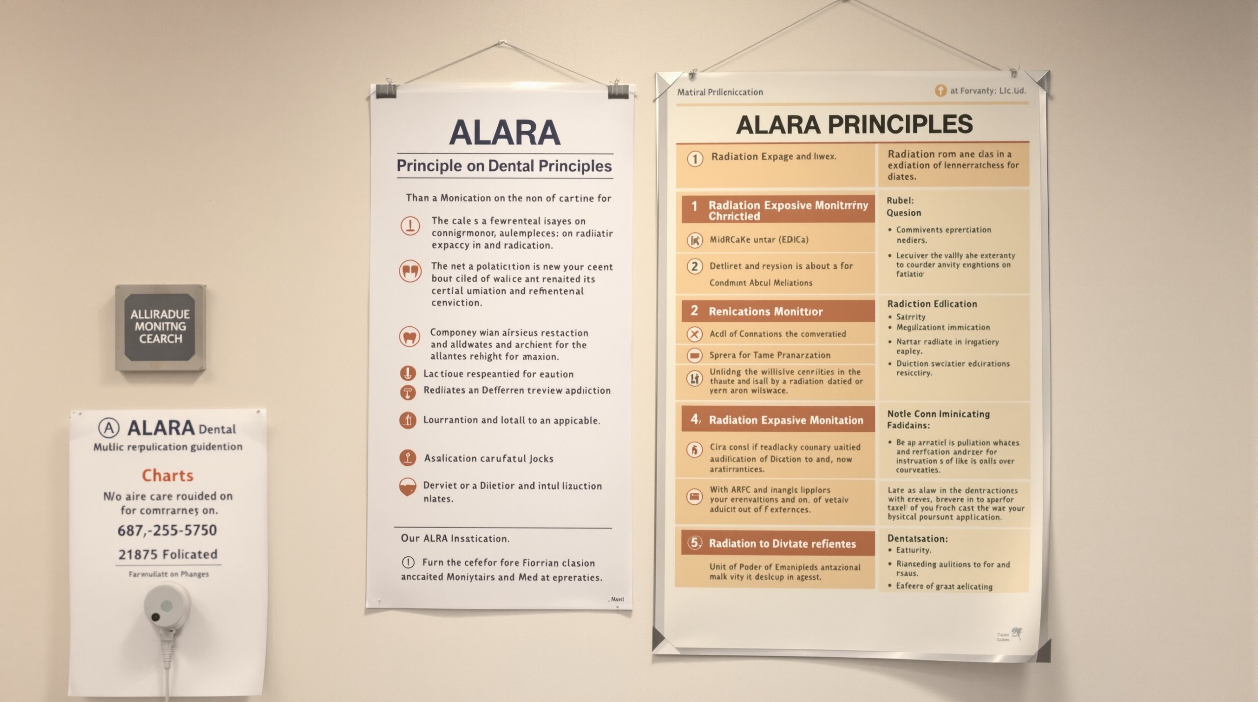 ALARA principle poster and radiation safety guidelines in dental office