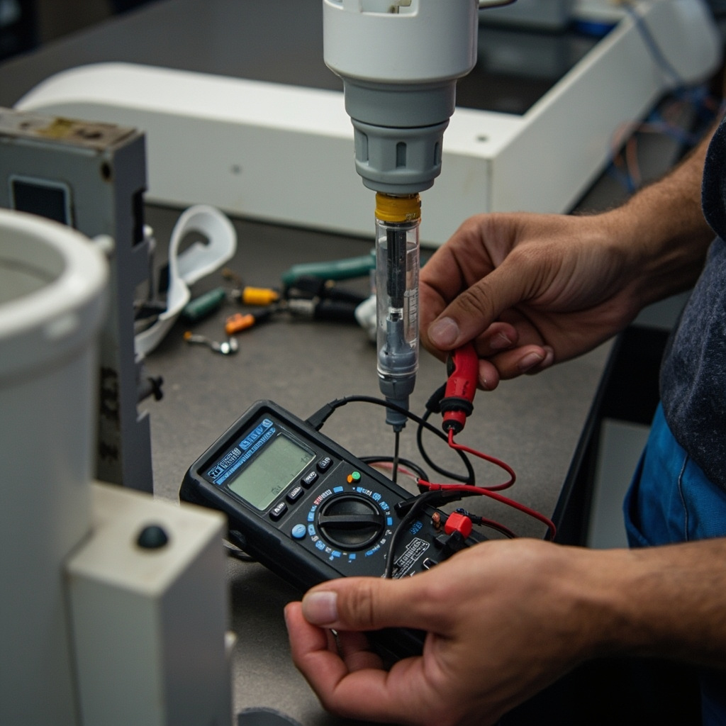 Electrical multimeter testing dental X-ray equipment voltage