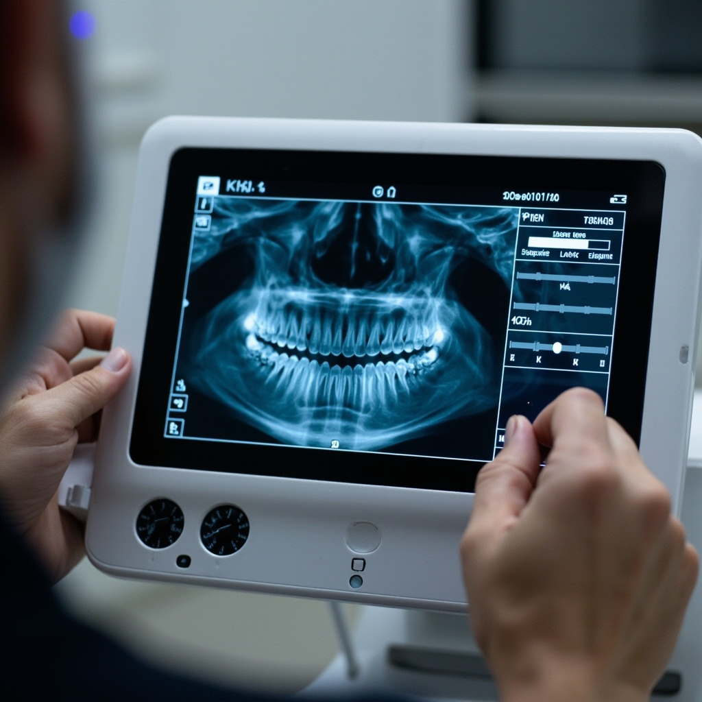 Digital X-ray control panel showing exposure settings adjustment