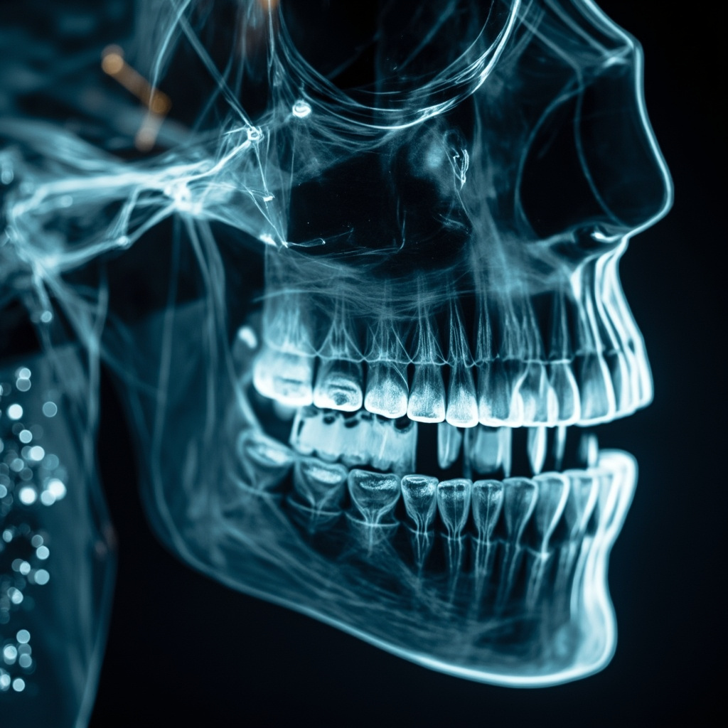 Close-up view of dental X-ray automatic exposure control circuit board and electronics