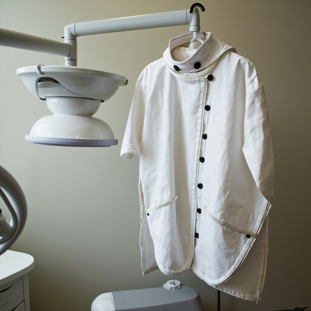 Lead apron and thyroid collar hanging in dental office