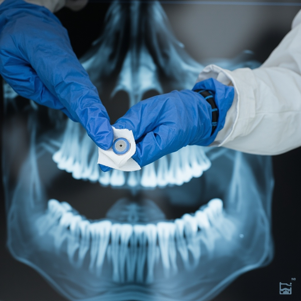 Proper digital X-ray sensor cleaning technique demonstration