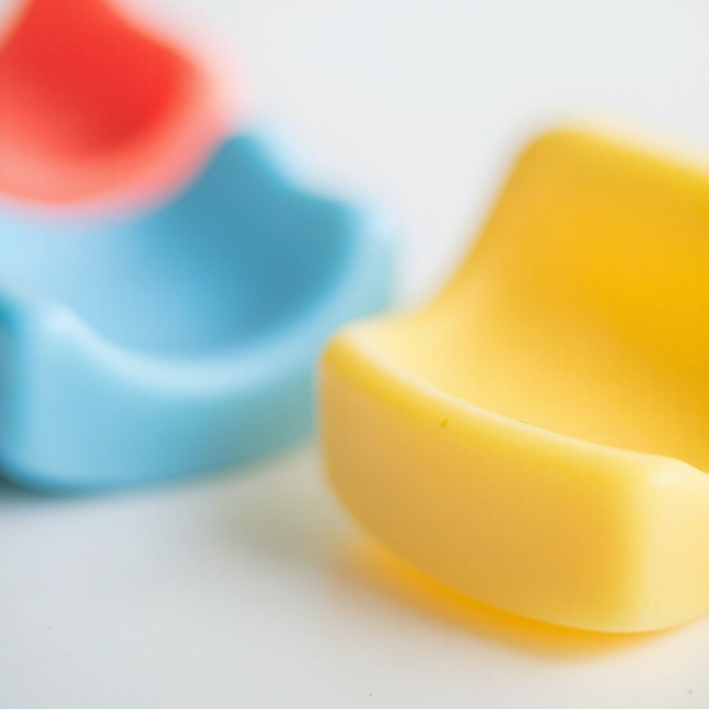Ergonomic dental bite blocks with rounded edges in different colors designed for patient comfort