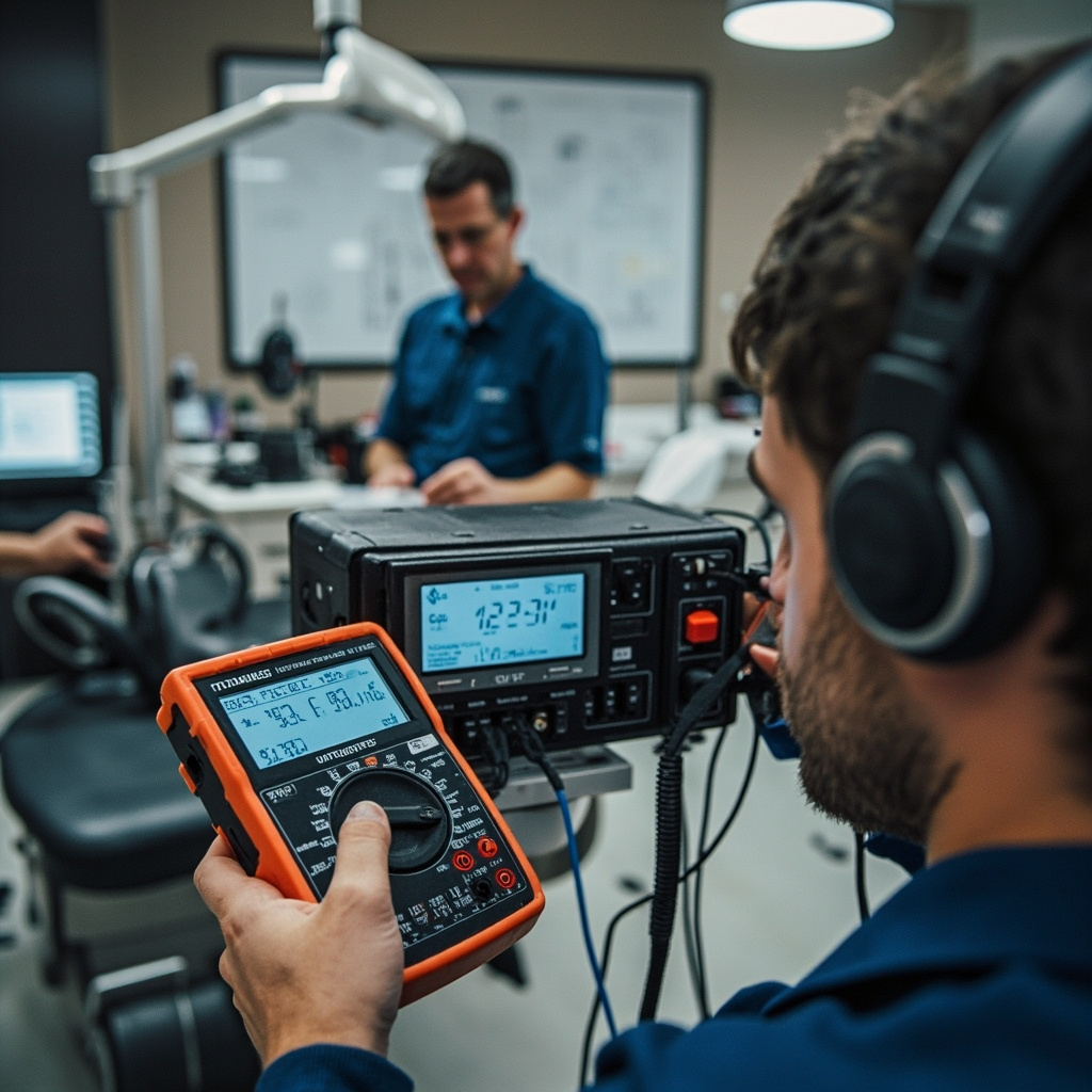 Service technician performing X-ray tube diagnostics
