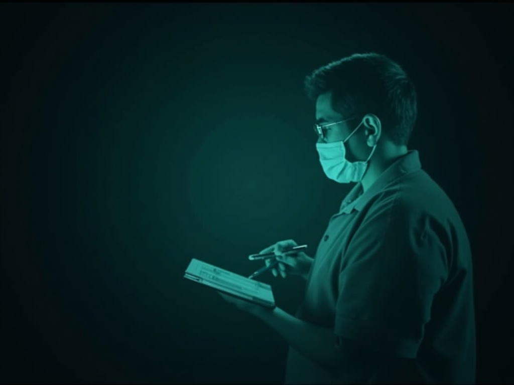 Technician recording and plotting X-ray exposure readings for HVL