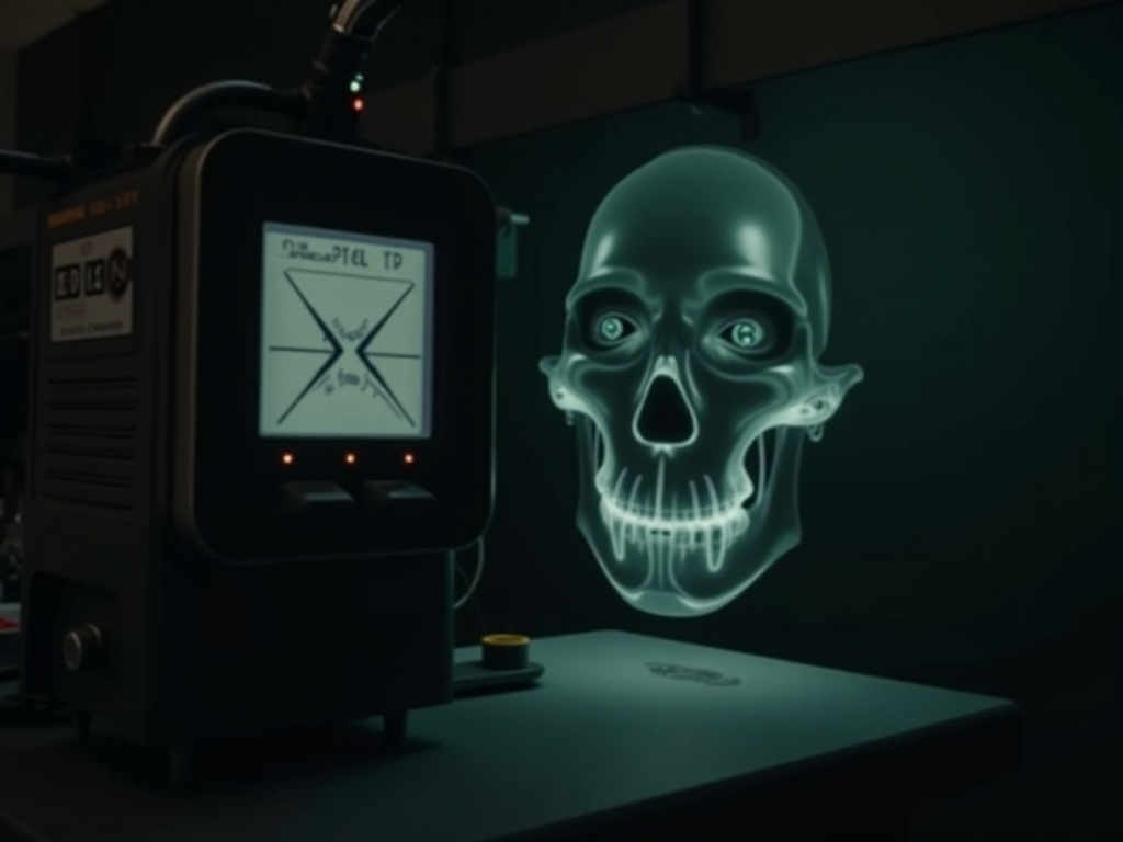 A radiation output meter positioned at the cone of a dental x-ray tubehead