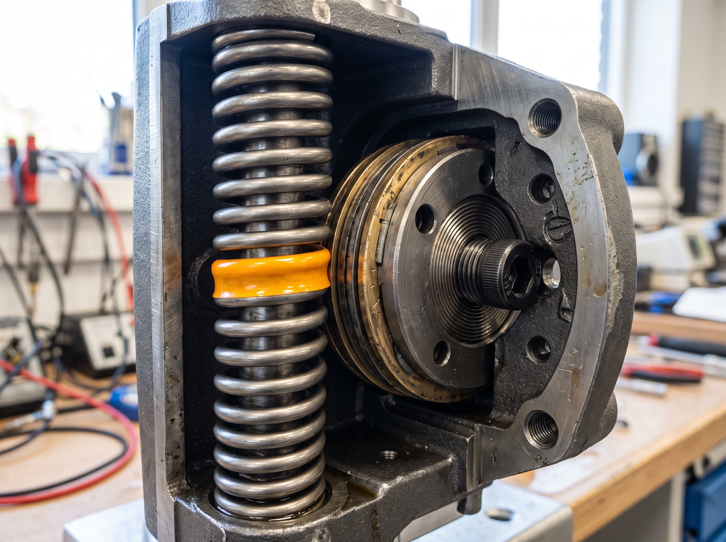 Internal counterbalance spring, friction washers, and clutch plate of a dental X-ray arm