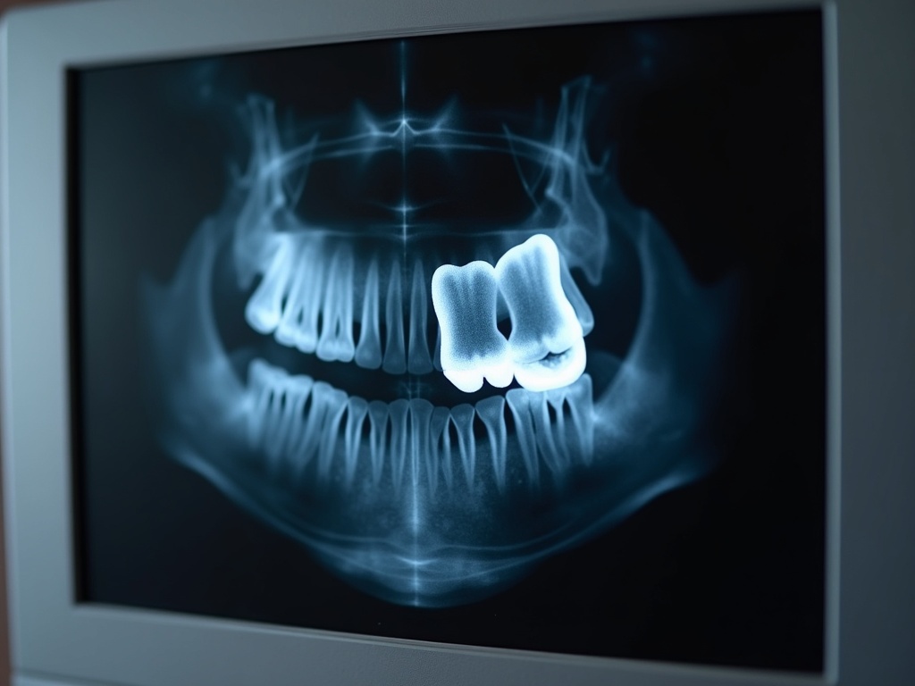 A dental radiograph showing a curved unexposed cone-cut corner